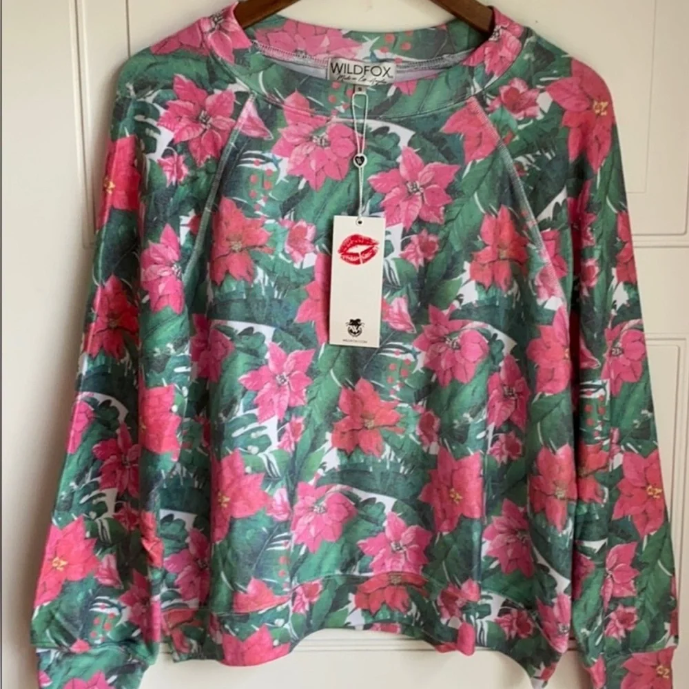NWT WILDFOX Island Holiday Poinsettia Sommers Christmas Pullover Sweatshirt S - Picture 1 of 7
